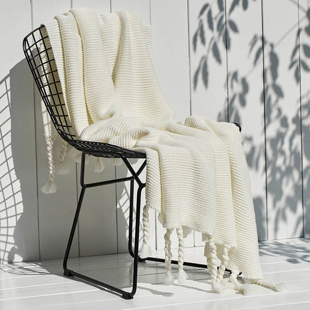 Cleo Crochet Blanket with Tassels White