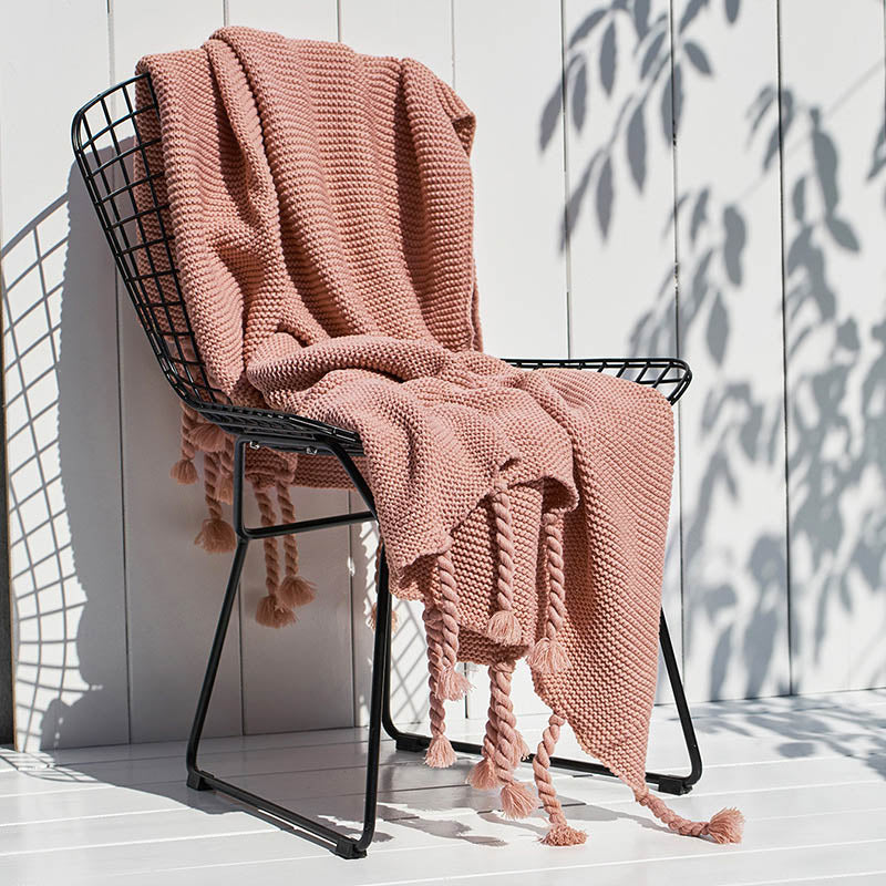 Cleo Crochet Blanket with Tassels Taupe