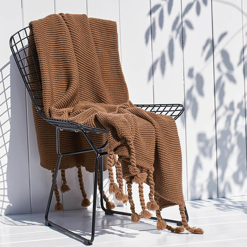 Cleo Crochet Blanket with Tassels Brown