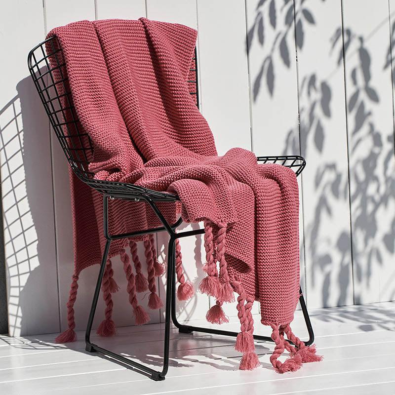 Cleo Crochet Blanket with Tassels Indian Red