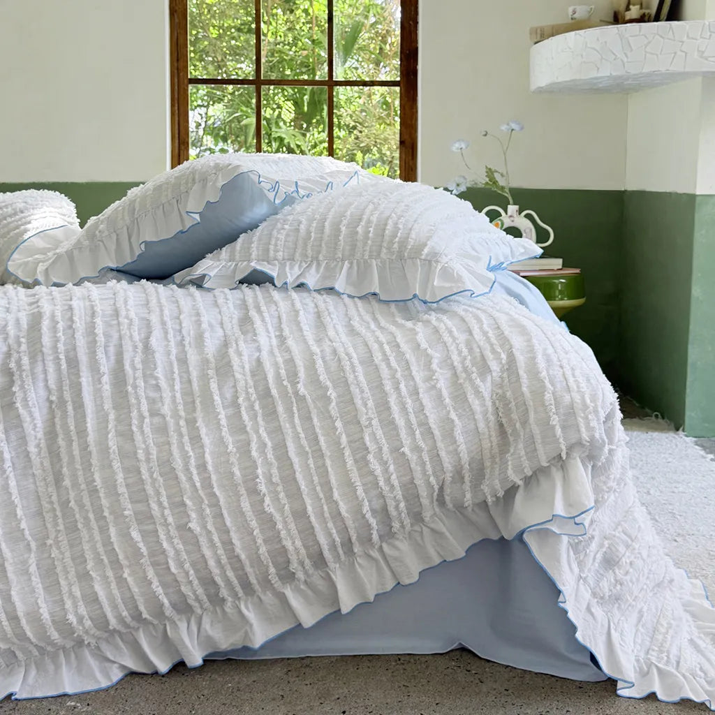 Cotton Clip Striped Bedding Set Full Blue
