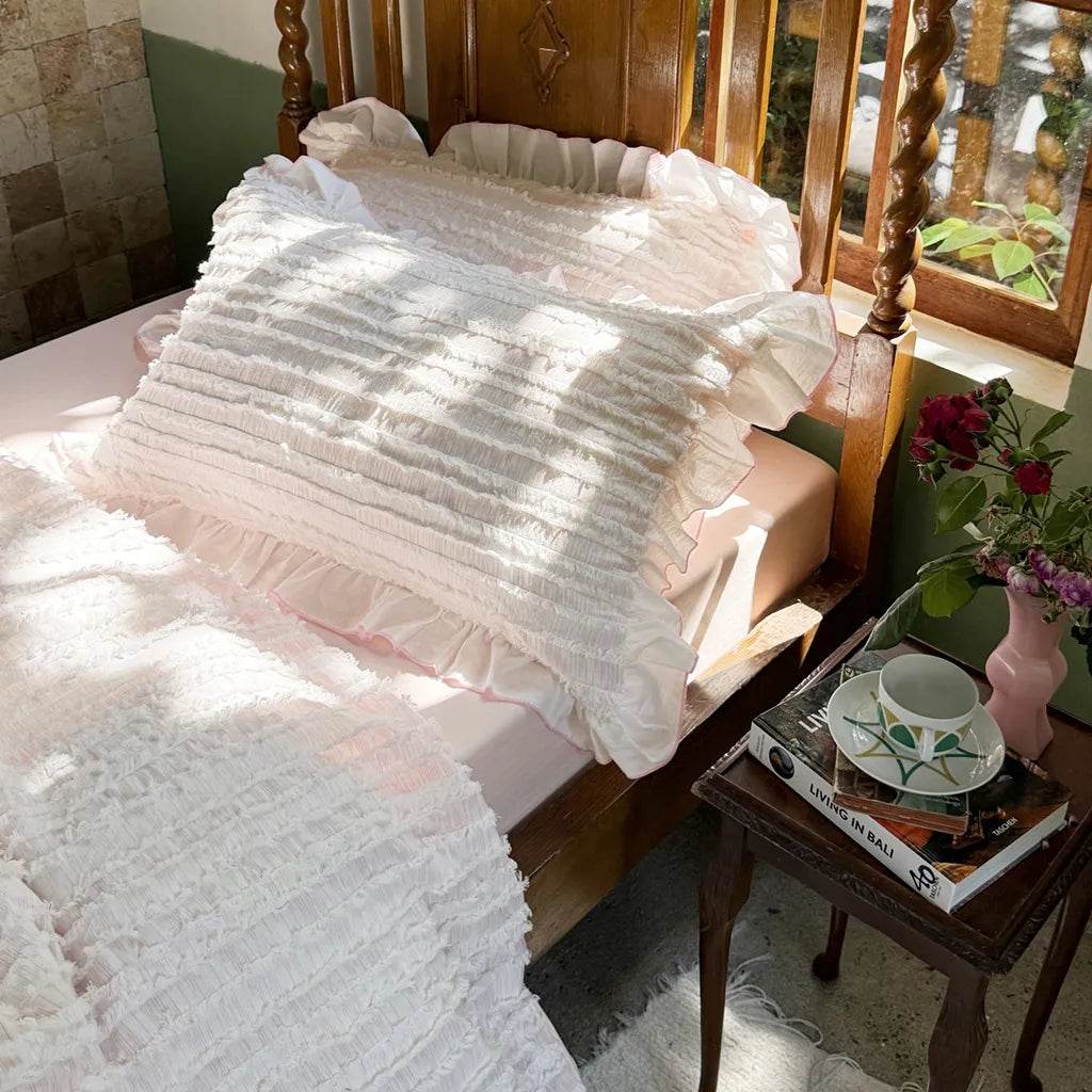 Cotton Clip Striped Bedding Set Queen Pink