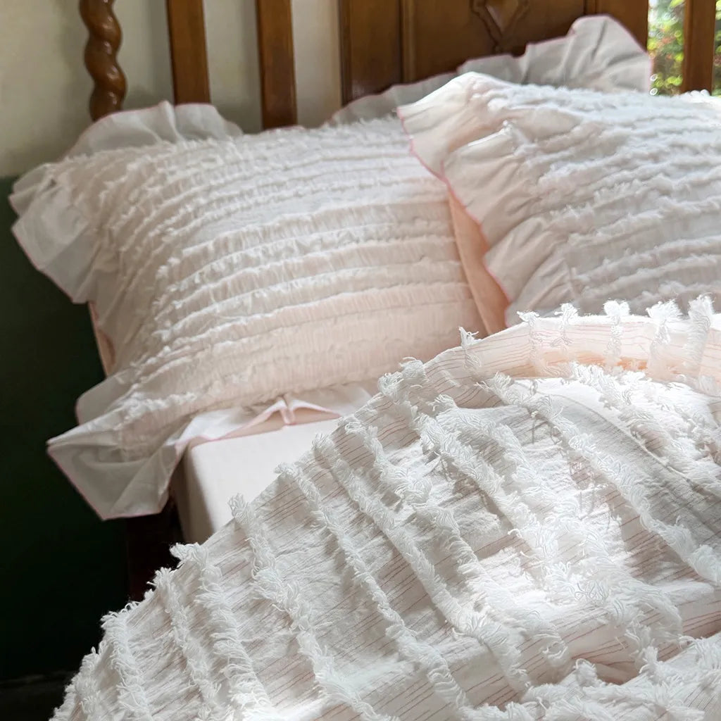Cotton Clip Striped Bedding Set Pink