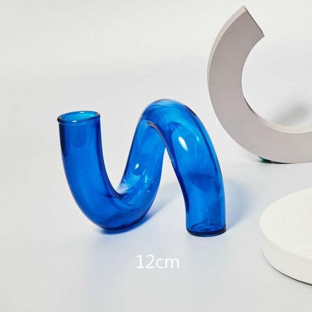 Cobalt Blown Glass Candle Holders Loop