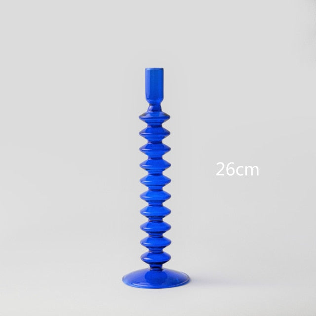 Cobalt Blown Glass Candle Holders Accordion