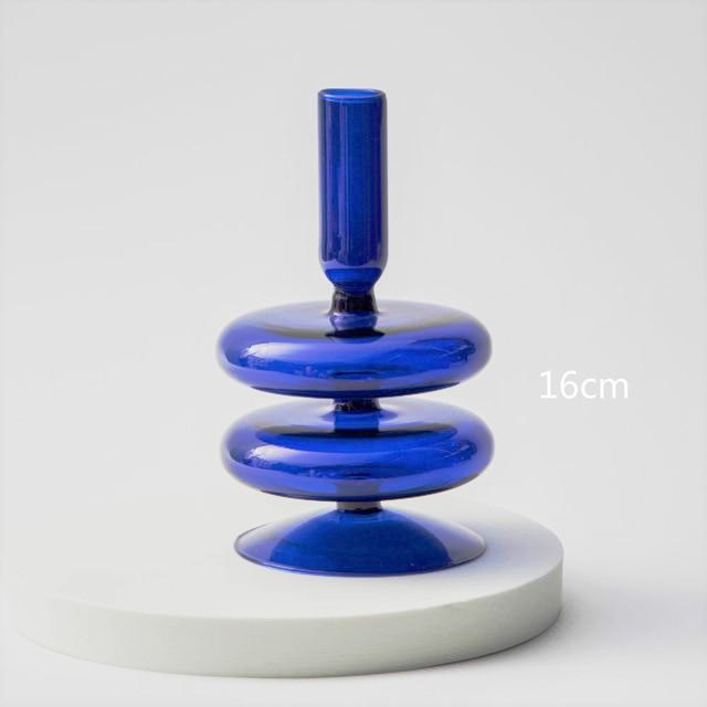 Cobalt Blown Glass Candle Holders Trumpet
