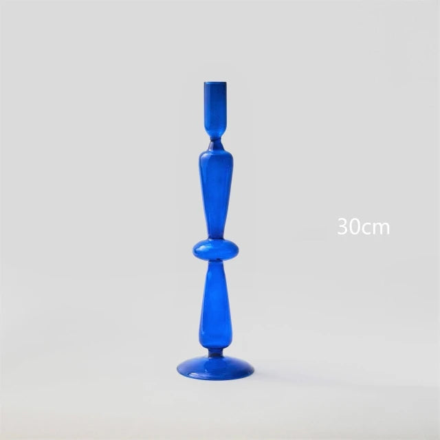 Cobalt Blown Glass Candle Holders Flute