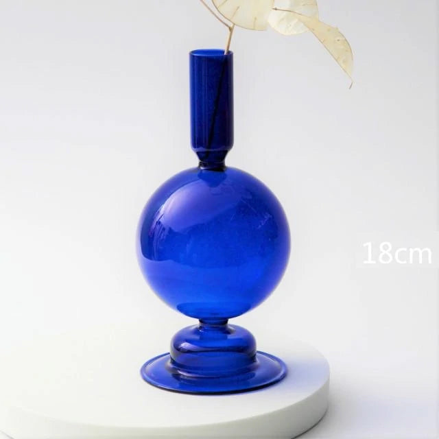 Cobalt Blown Glass Candle Holders Globe