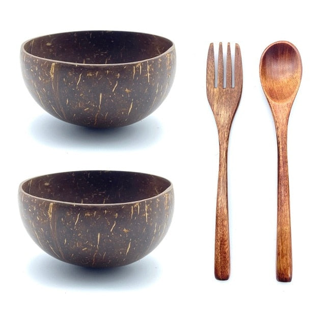 Coco Natural Bowl Set 2x Bowl + 1x Spoon + 1x Fork