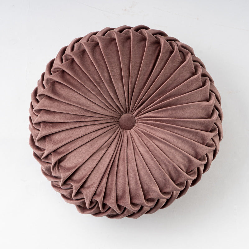 Colorful Round Pleated Velvet Cushion Coffee