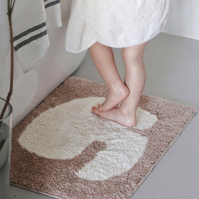 Color Block Contrast Shapes Bath Mat Beige