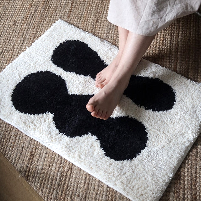 Color Block Contrast Shapes Bath Mat Black