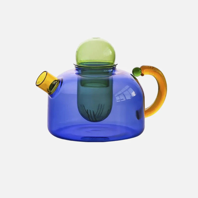 Color Bloom Glass Teapot & Cup Set Teapot Blue