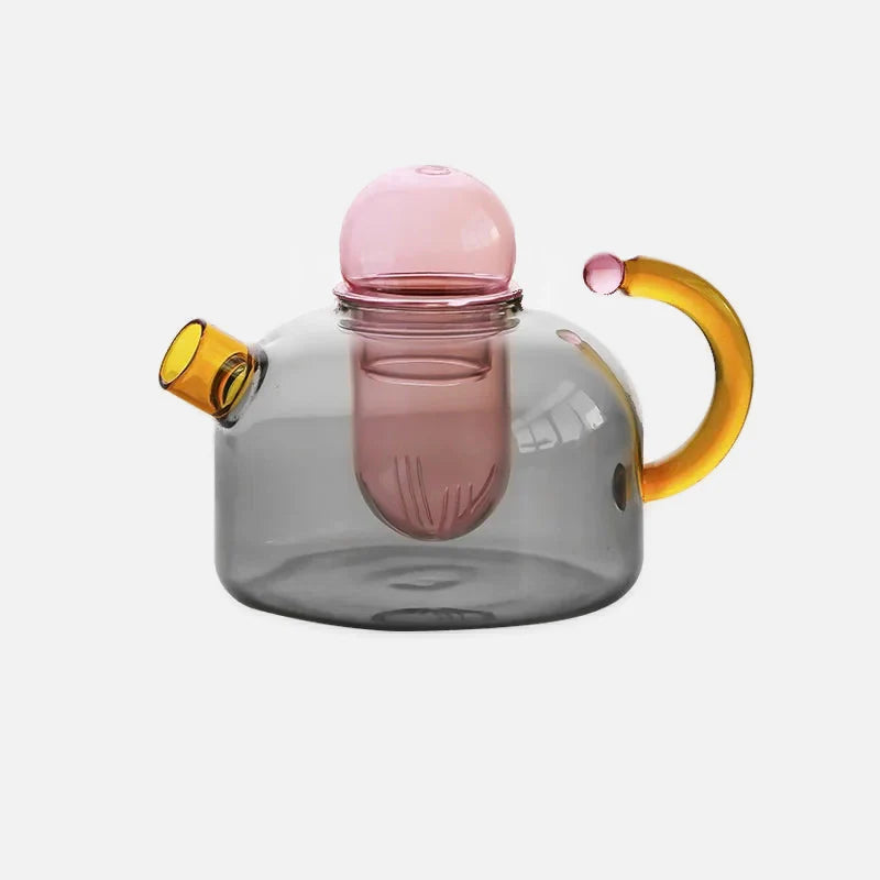 Color Bloom Glass Teapot & Cup Set Teapot Grey