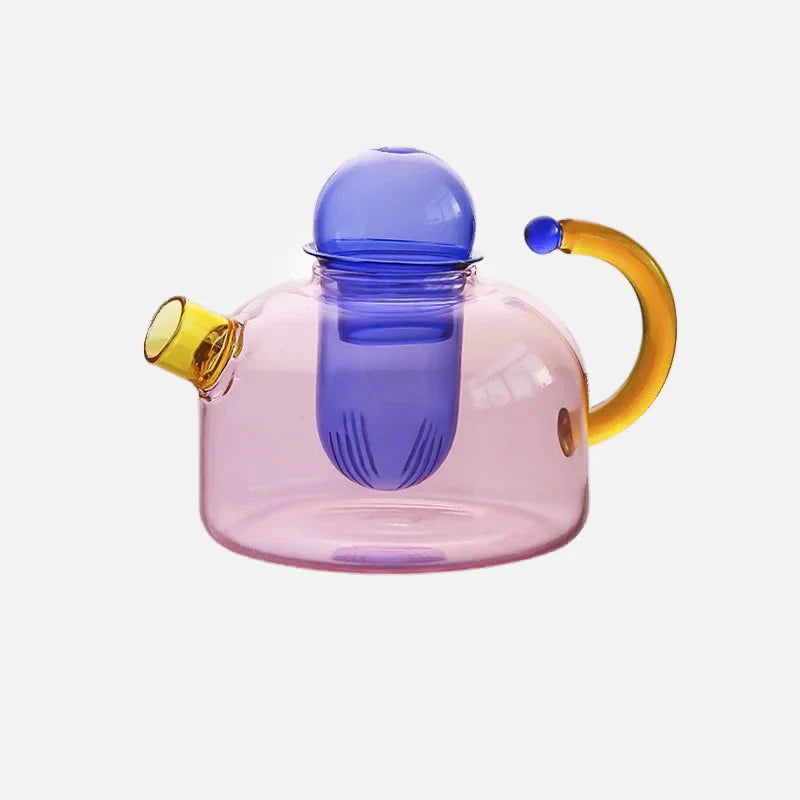 Color Bloom Glass Teapot & Cup Set Teapot Pink