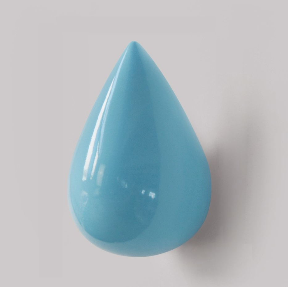 Color Drop Shapes Wooden Hook & Holder Light Blue