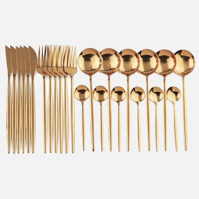 Color Metallics 24 Piece Flatware Set Rose Gold