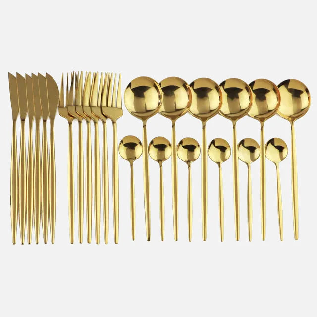 Color Metallics 24 Piece Flatware Set Gold