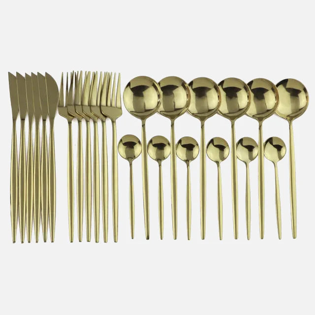 Color Metallics 24 Piece Flatware Set Champagne Gold