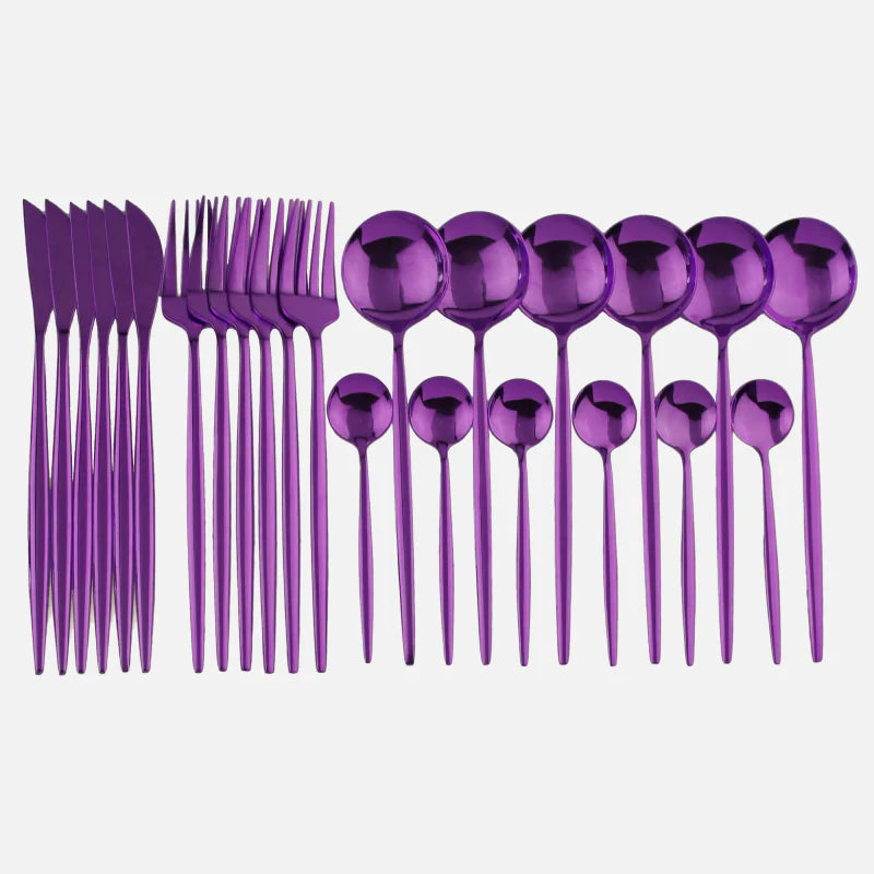 Color Metallics 24 Piece Flatware Set Purple