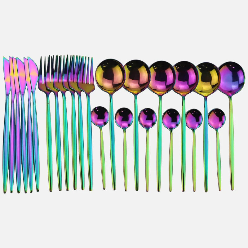 Color Metallics 24 Piece Flatware Set Rainbow