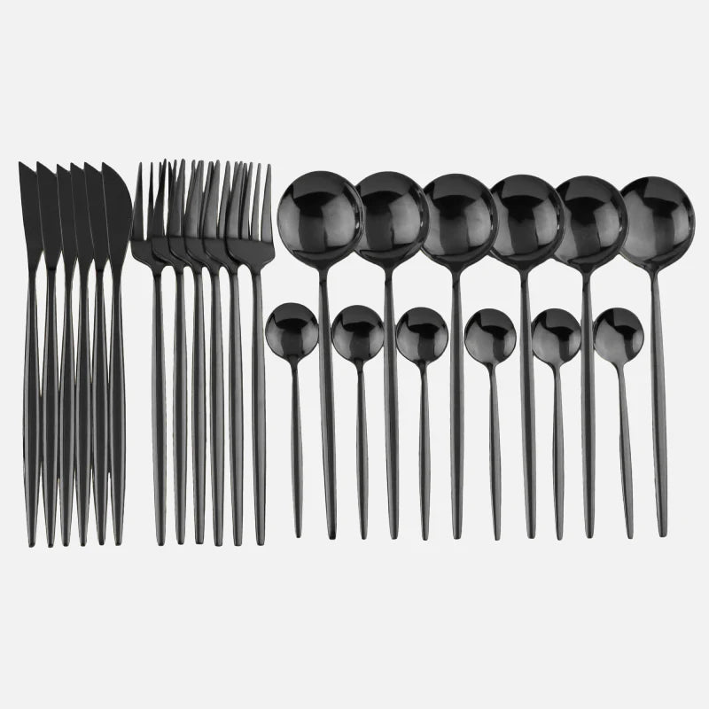 Color Metallics 24 Piece Flatware Set Black