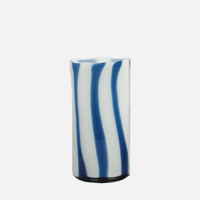 Color Stripes Glass Floral Vase Medium Blue White