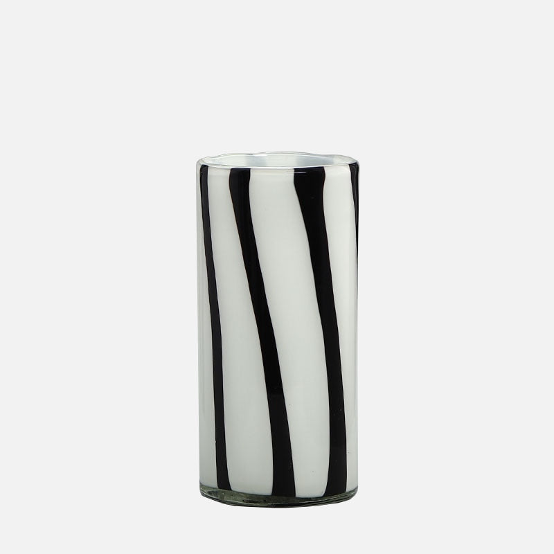 Color Stripes Glass Floral Vase Medium White Black