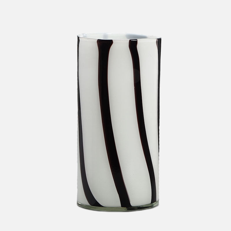 Color Stripes Glass Floral Vase Large White Black