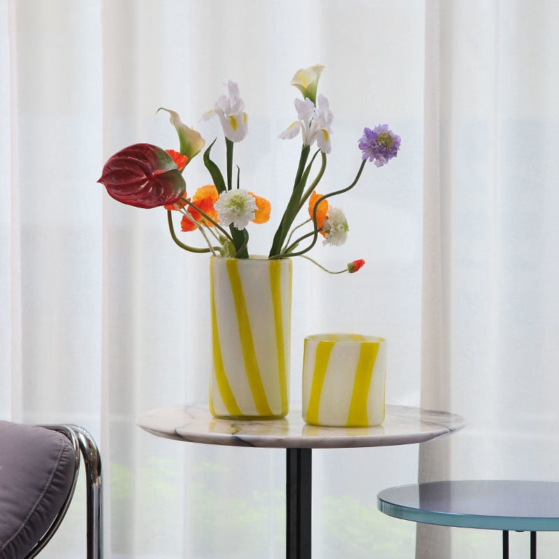 Color Stripes Glass Floral Vase