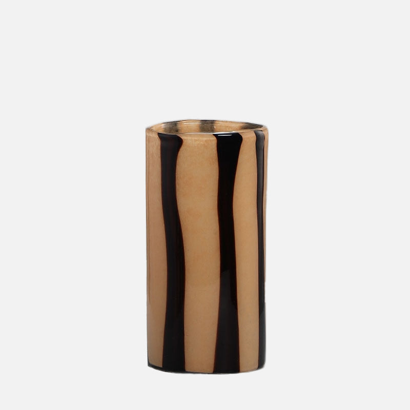 Color Stripes Glass Floral Vase Medium Sand Black