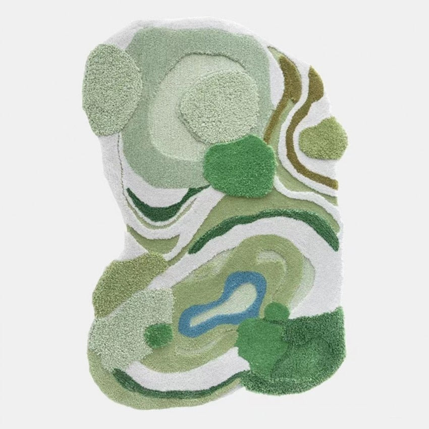 Color Swirls 3D Wool Area Rug Green