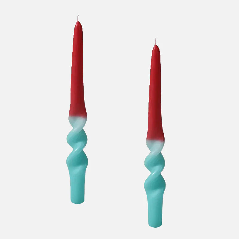 Color Twist Candle Set Red and Cyan
