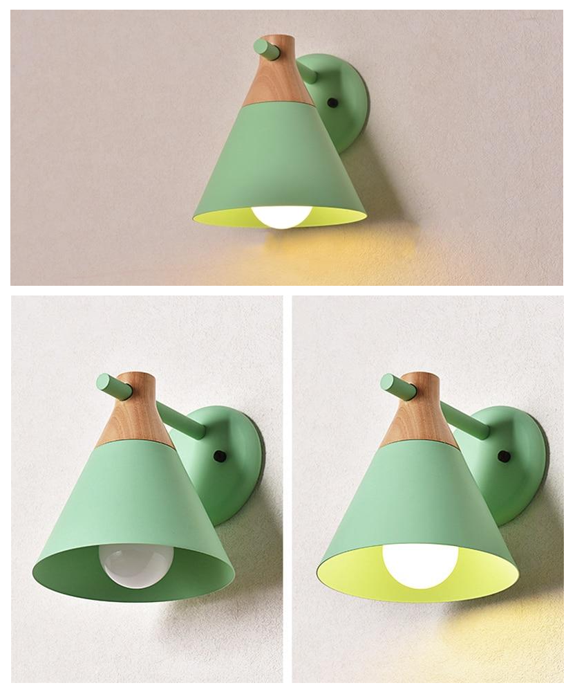 Colored Bell Metal & Wood LED Wall Light