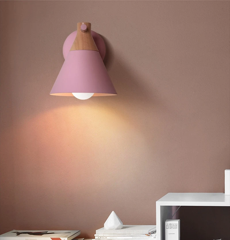 Colored Bell Metal & Wood LED Wall Light Pink