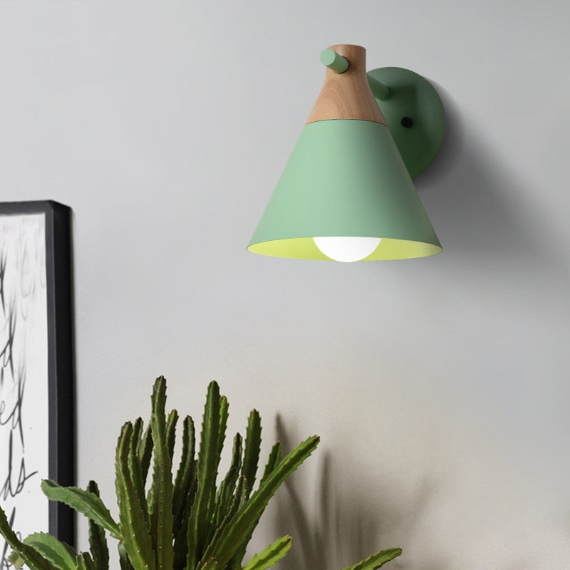Colored Bell Metal & Wood LED Wall Light Green
