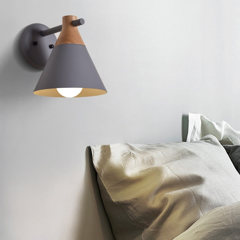 Colored Bell Metal & Wood LED Wall Light Gray