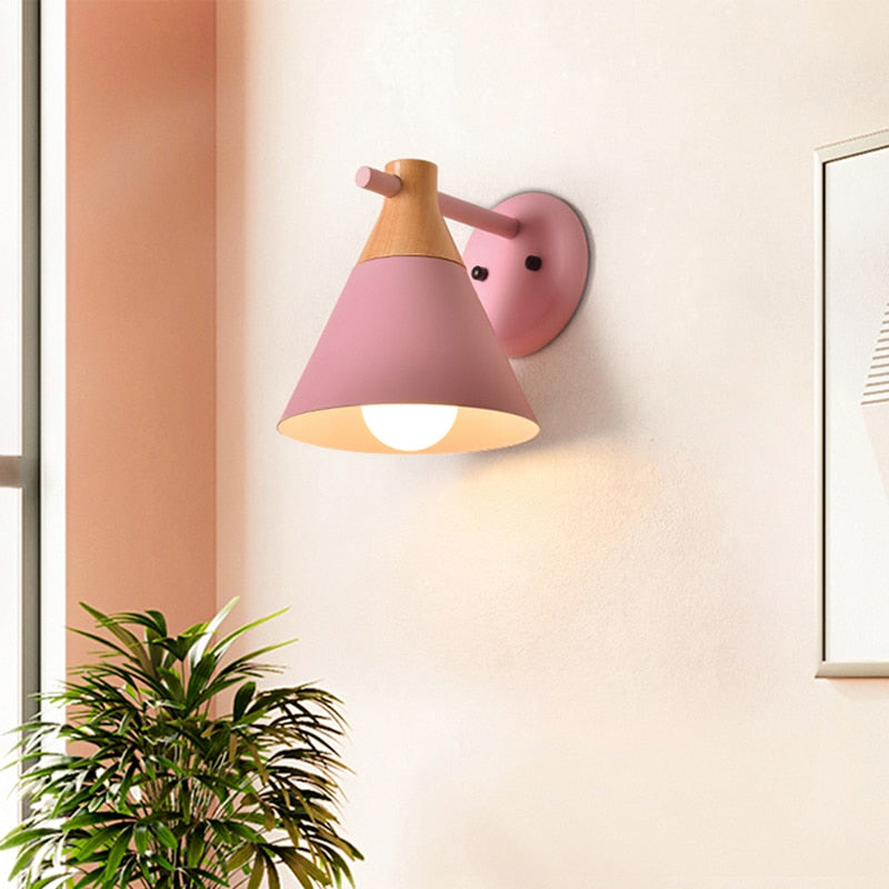 Colored Bell Metal & Wood LED Wall Light