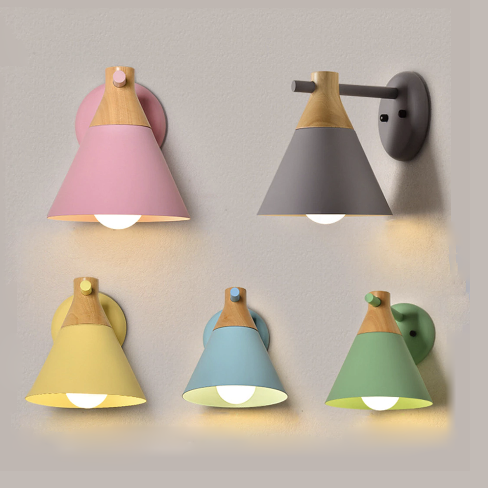Colored Bell Metal & Wood LED Wall Light