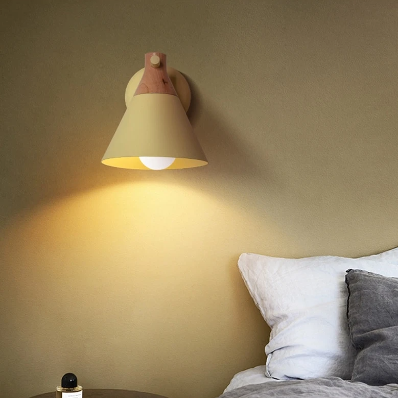 Colored Bell Metal & Wood LED Wall Light Yellow