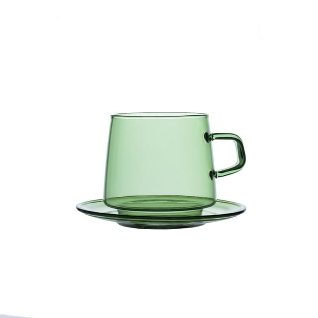 Colored Glass Tea Cup With Saucer Green