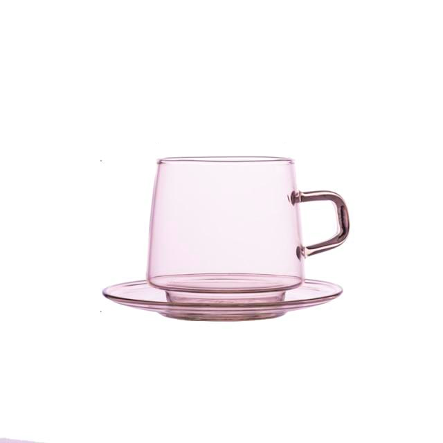 Colored Glass Tea Cup With Saucer Pink
