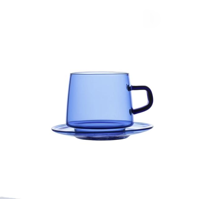 Colored Glass Tea Cup With Saucer Blue