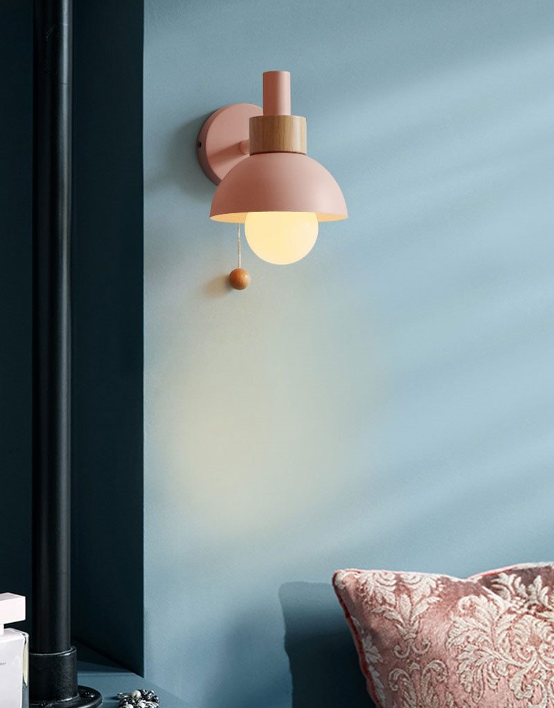 Colored Wood & Metal Globe Wall Sconce with Pull Cord - Final Sale