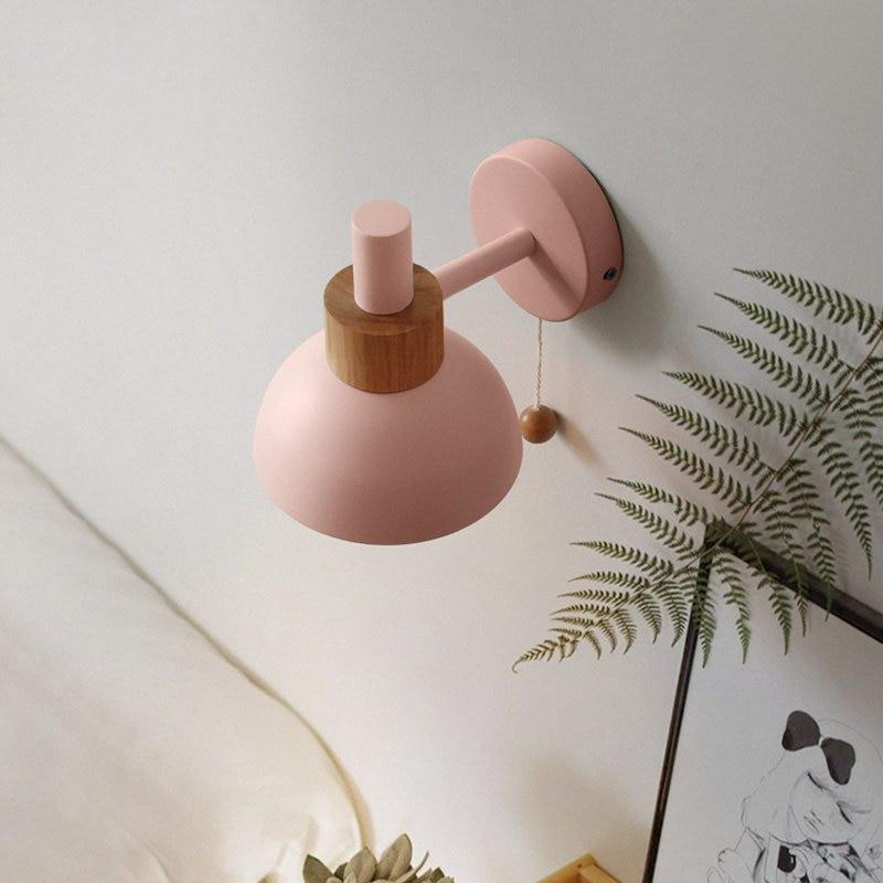 Colored Wood & Metal Globe Wall Sconce with Pull Cord - Final Sale