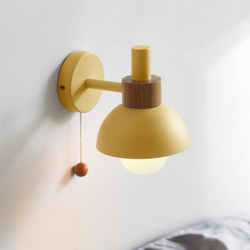 Colored Wood & Metal Globe Wall Sconce with Pull Cord - Final Sale Yellow