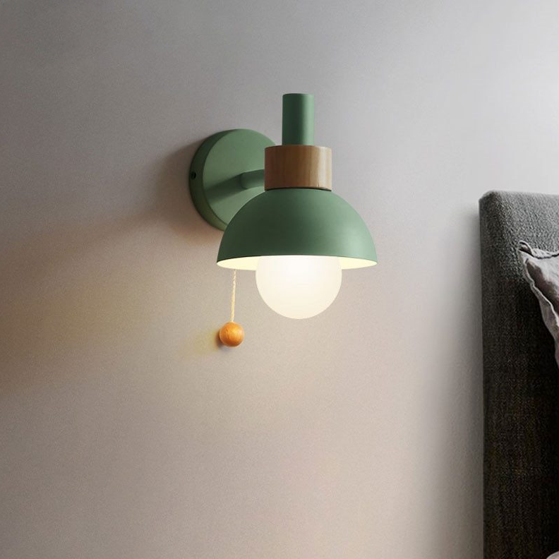 Colored Wood & Metal Globe Wall Sconce with Pull Cord - Final Sale