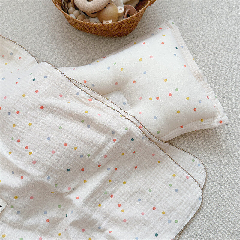 Colorful Dot Muslin Toddler Blanket & Pillow Set – 47" x 51"