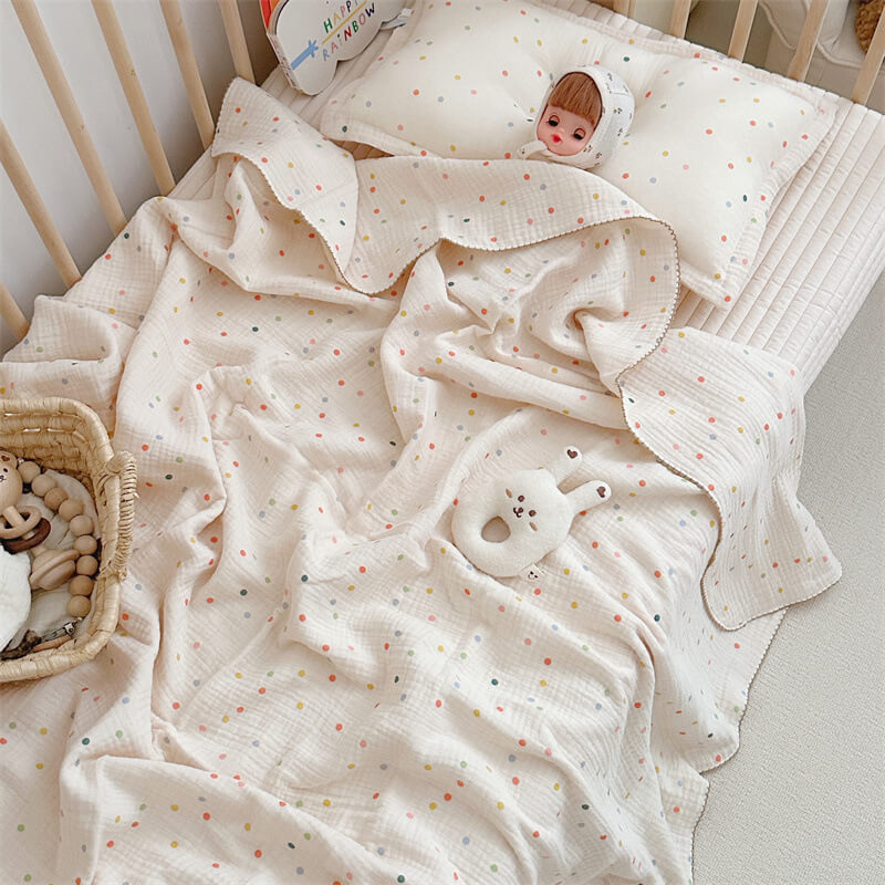 Colorful Dot Muslin Toddler Blanket & Pillow Set – 47" x 51"