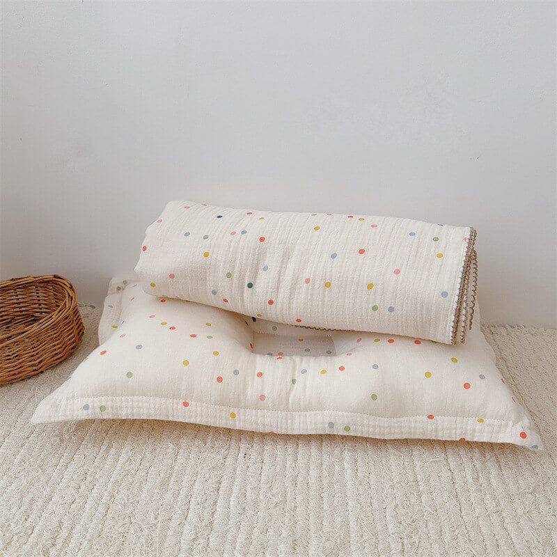Colorful Dot Muslin Toddler Blanket & Pillow Set – 47" x 51"